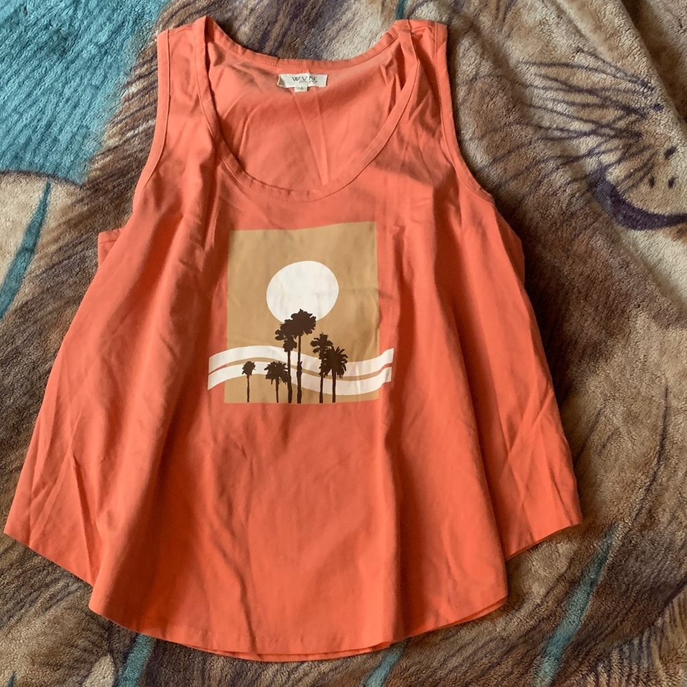 WVN New Organic Orange Palm Graphic Tank Top